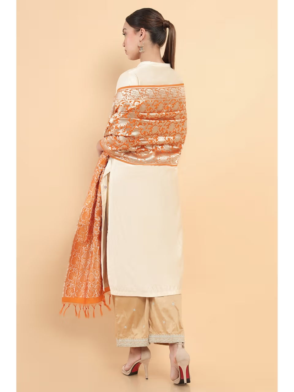 Orange Viscose Woven Dupatta